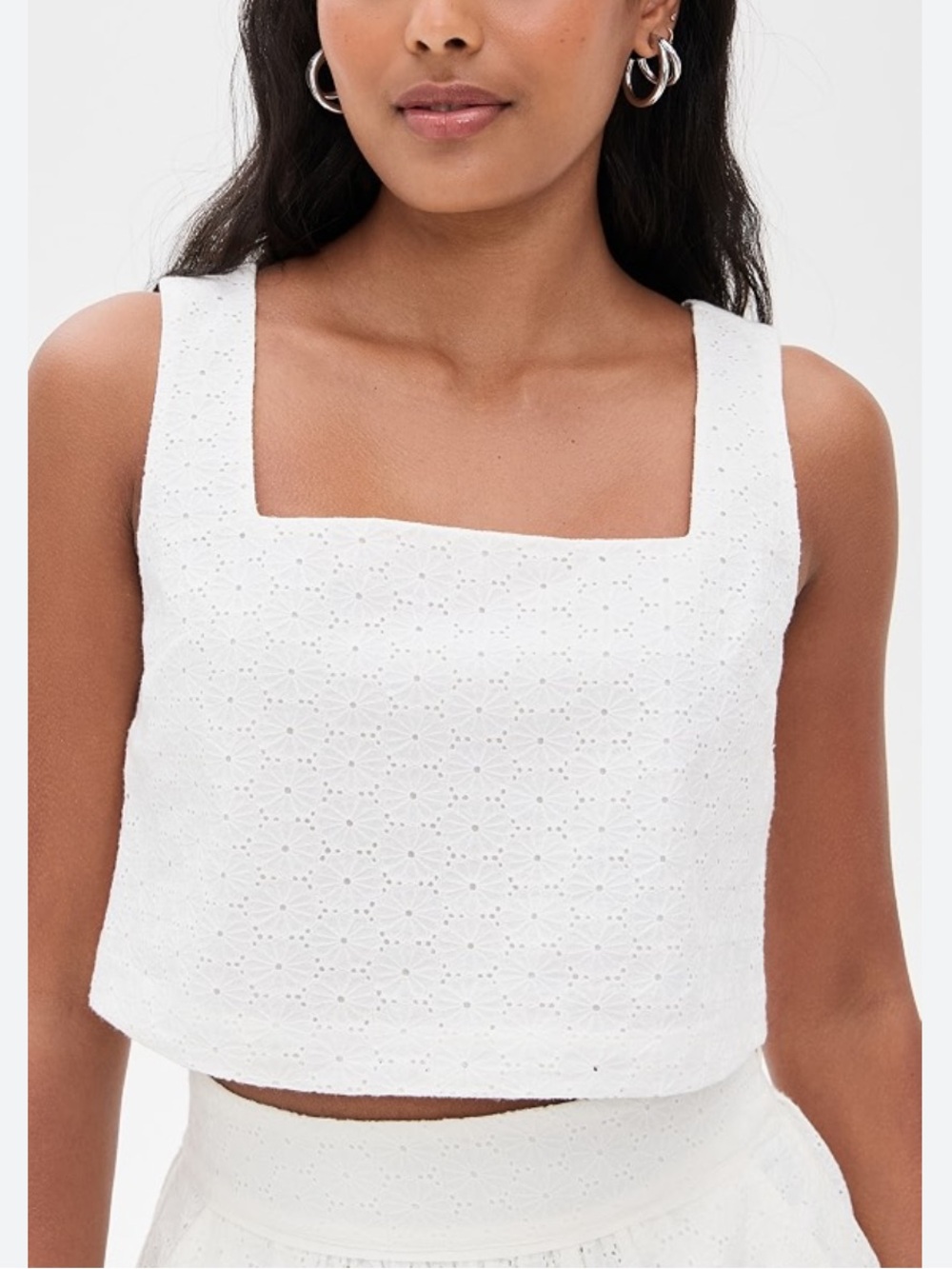PAIGE White Eyelet Square-Neck Cropped Tank